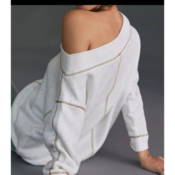 Pilcro and The Letterpress Anthropologie Sweatshirt Top Ivory Confetti X-Small - Picture 2 of 11